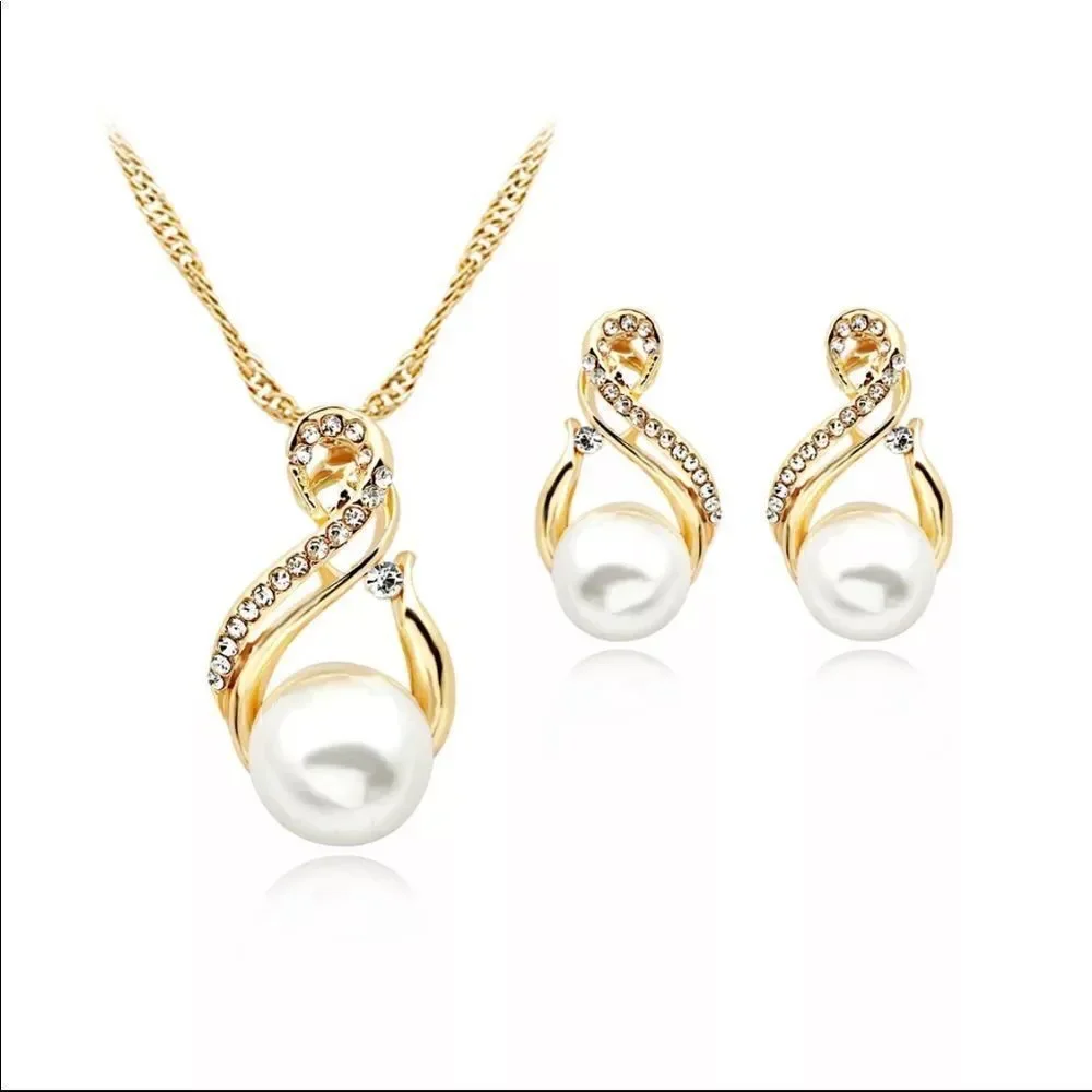 💞18k Gold Elegant Pendant Necklace & Earrings Bridal Wedding Mother Jewelry Set - Picture 2 of 6